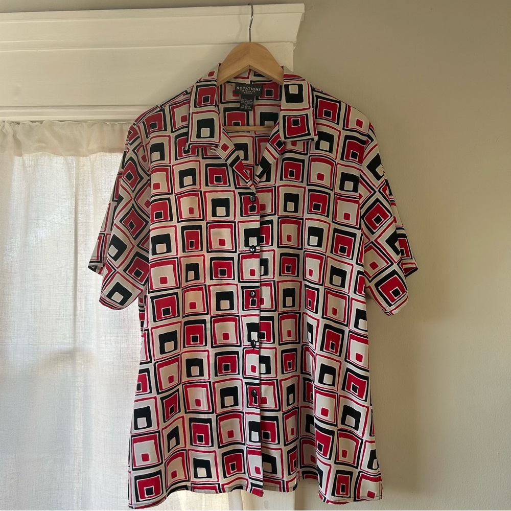 Notations Red and Black Casual Button Down Shirt